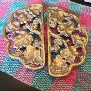 Vintage brass leaf and flower trivet